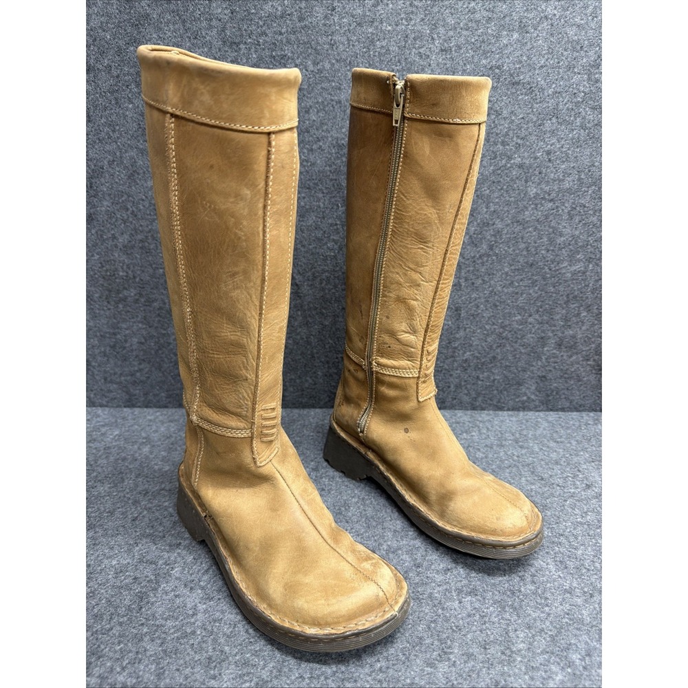 Dr. Martens Y2K 2B17 Women's 6 Tan Brown Leather Knee High Zip Boots